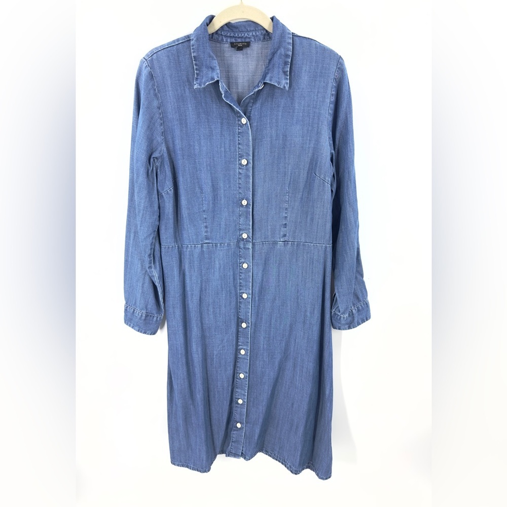 Talbots Denim Shirt Dress Womens 10 Petite Button Down Classic Preppy Minimalist - Picture 8 of 8